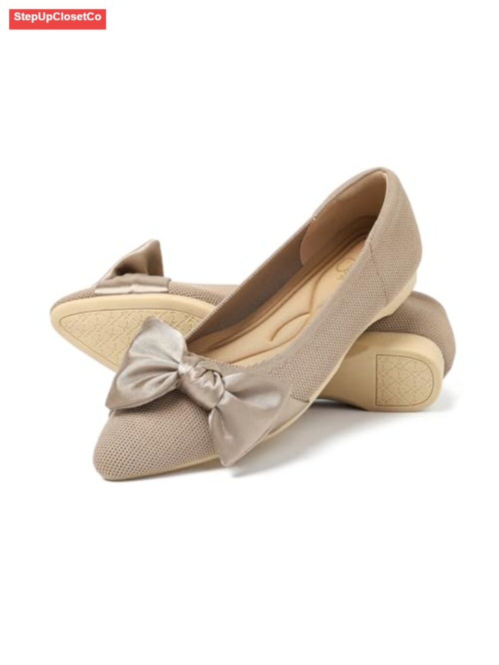 Pointed Toe Knit Mary Jane Ballet Flats Slip-On Shoes with Arch Support